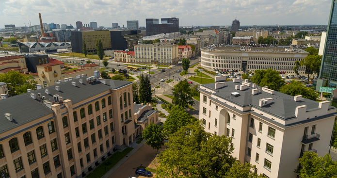 widok na Rektorat UŁ z lotu ptaka