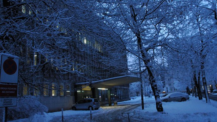 University of Lodz Library, winter evening