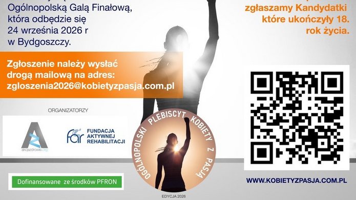 Plakat lebiscytu Kobiety z pasją 2026 z QRkodem